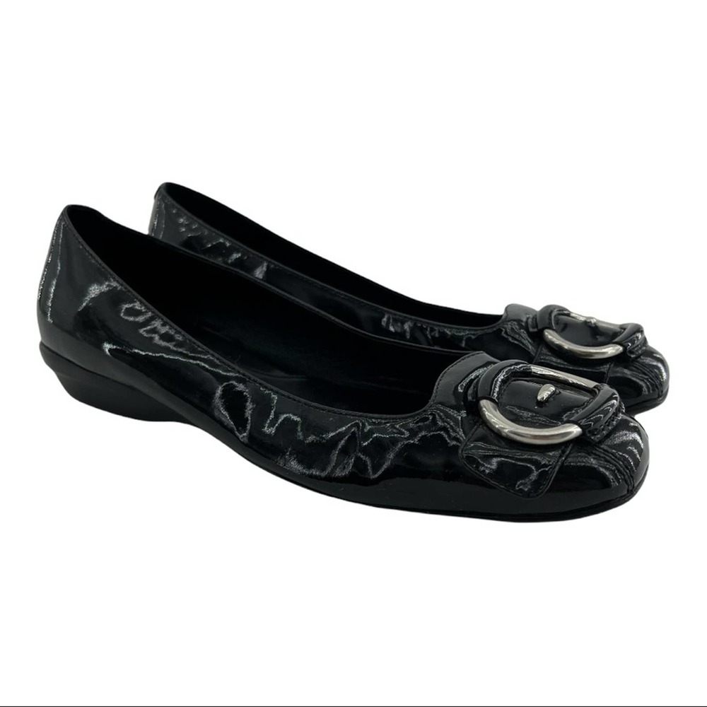 Cole Haan (7.5) Nike Air Black Faux Leather Buckle Front Flats Shoes